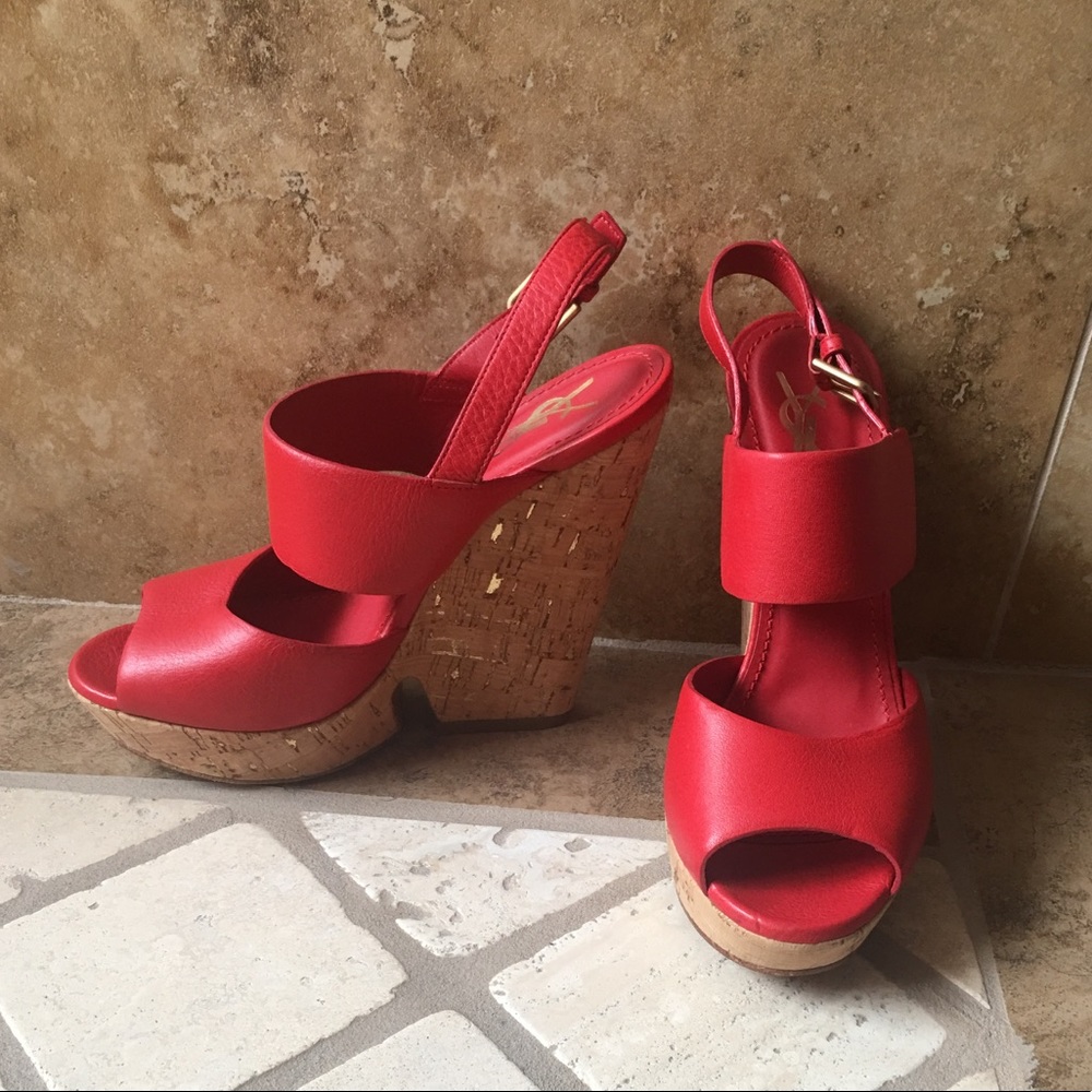 Red YSL cork wedges